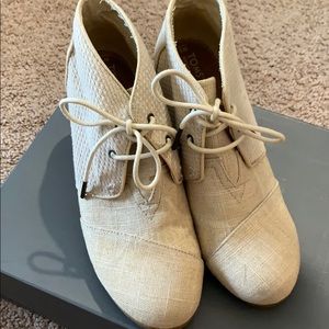TOMS wedge booties, taupe, size 9.5